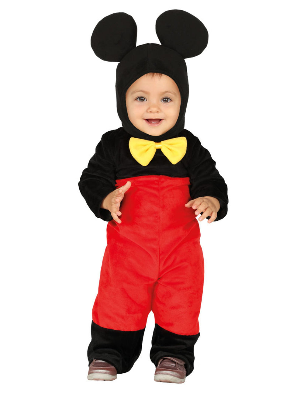 Déguisement combinaison petite souris pour bébé noir et rouge avec nœud papillon jaune