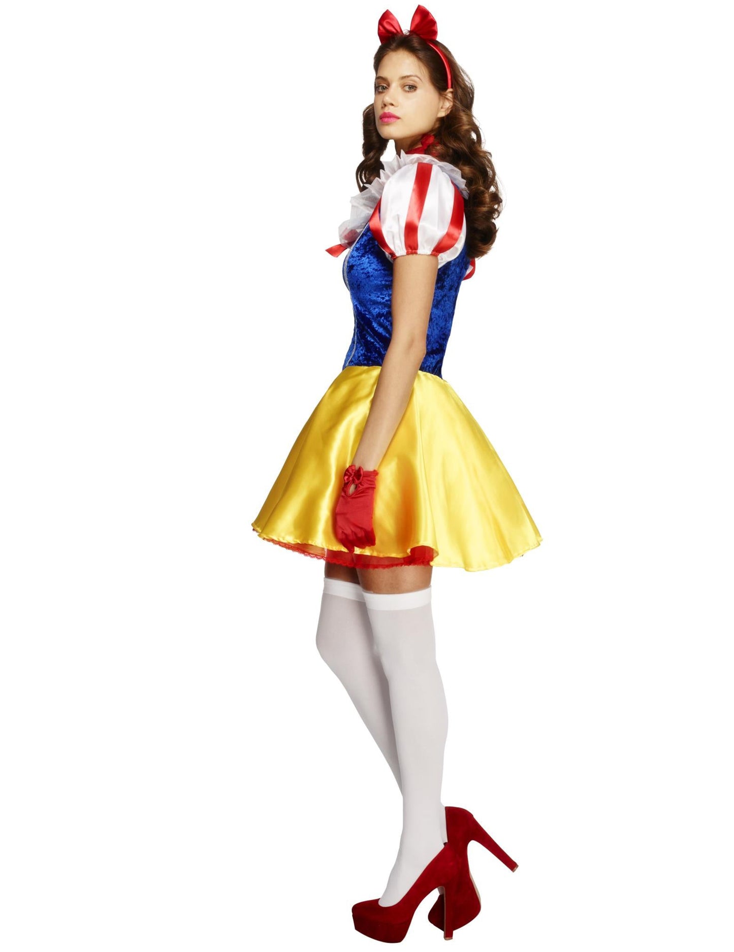 Bočni pogled s bijelim čarapama i crvenim cipelama seksi kostima za bajke