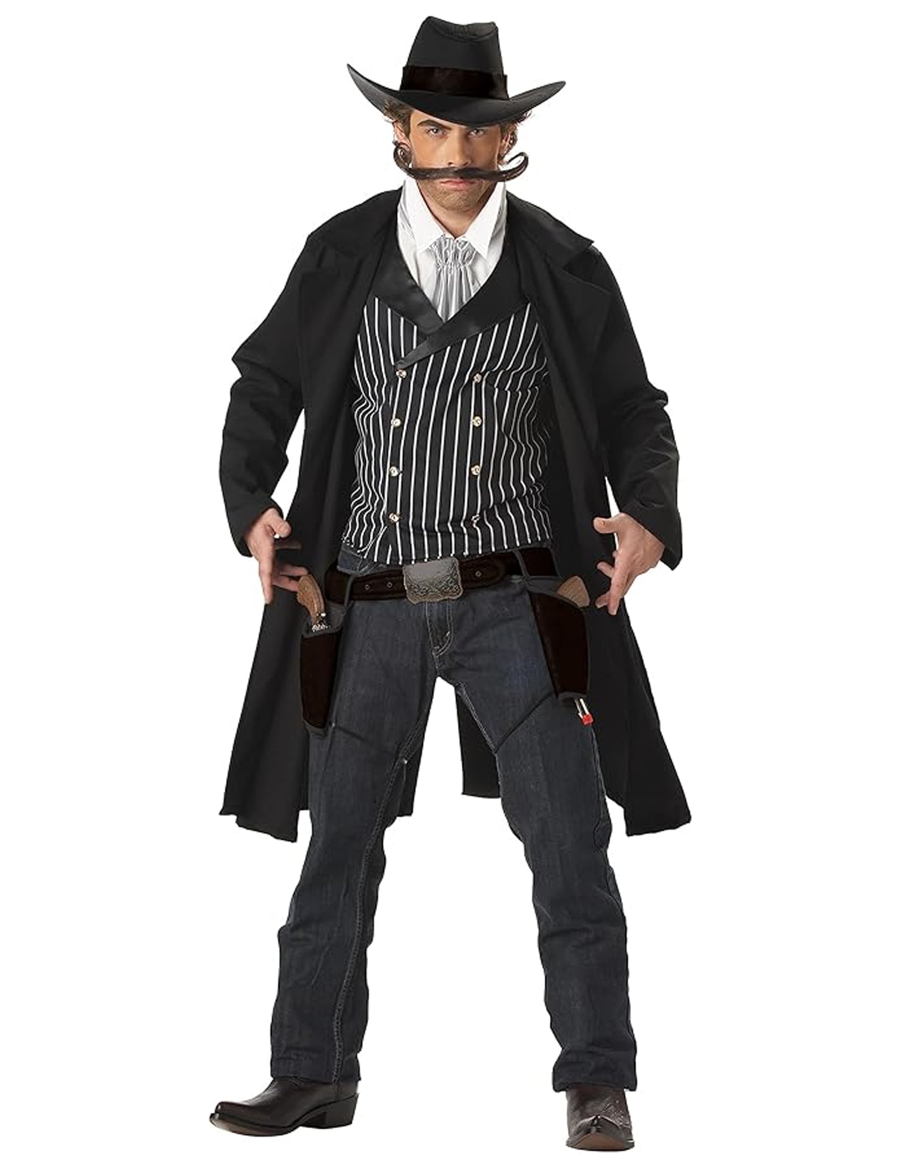 Déguisement de cow-boy Santa Maria pour homme noir avec long manteau et chapeau