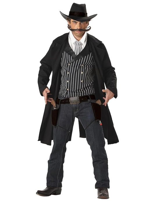Déguisement de cow-boy Santa Maria pour homme noir avec long manteau et chapeau