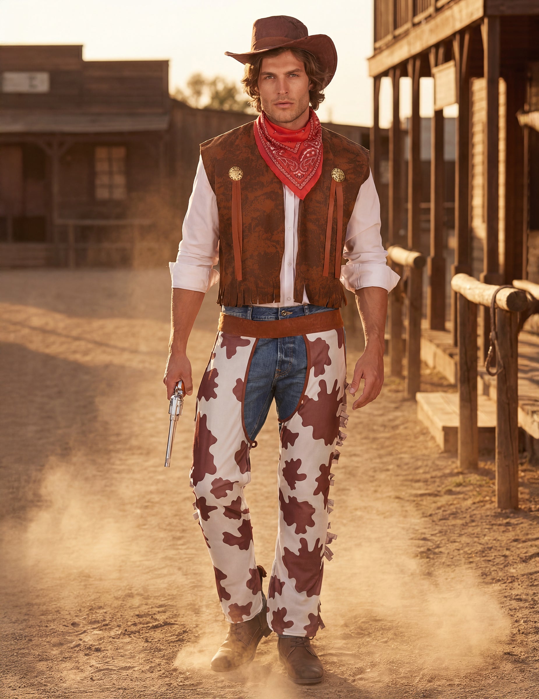 Sveobuhvatan prikaz klasičnog kostima kauboja u situaciji
