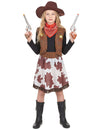 Déguisement cowgirl pour fille marron et blanc avec chapeau et bandana rouge