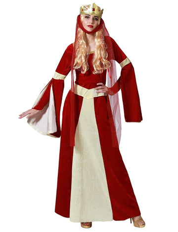 Crvena i zlatna srednjovjekovna dama kostim žena