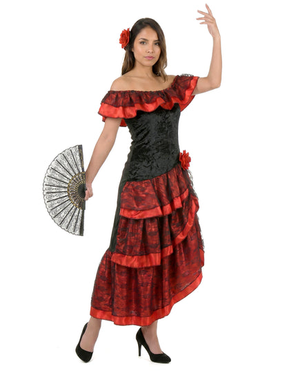 Déguisement danseuse de flamenco femme rouge et noir