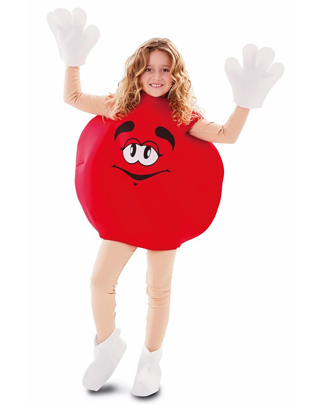 Déguisement de bonbon pour enfant rouge avec gants et surbottes blancs