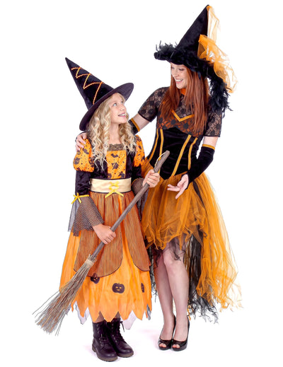 Kostim vještice za mamu i kćer narančasti Halloween