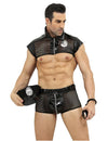 Déguisement de policier sexy luxe pour homme noir en résille et vinyle