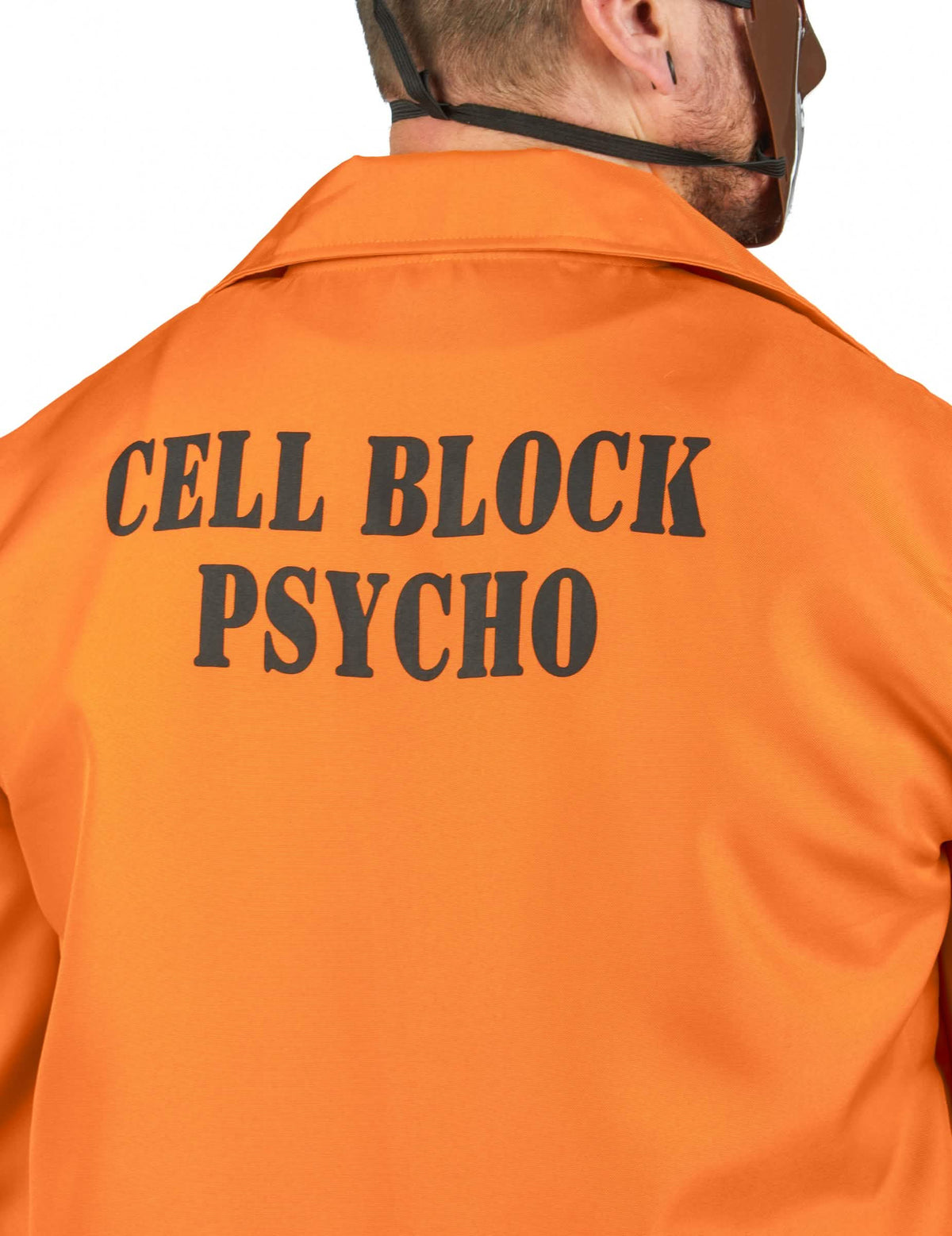 Stražnji prikaz s natpisom Cell Block Psycho kostima kanibalskog zatvorenika