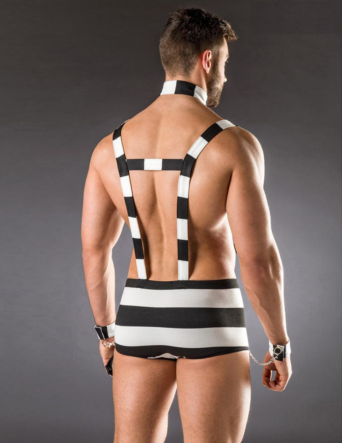 Vue de dos du déguisement de prisonnier sexy luxe pour homme