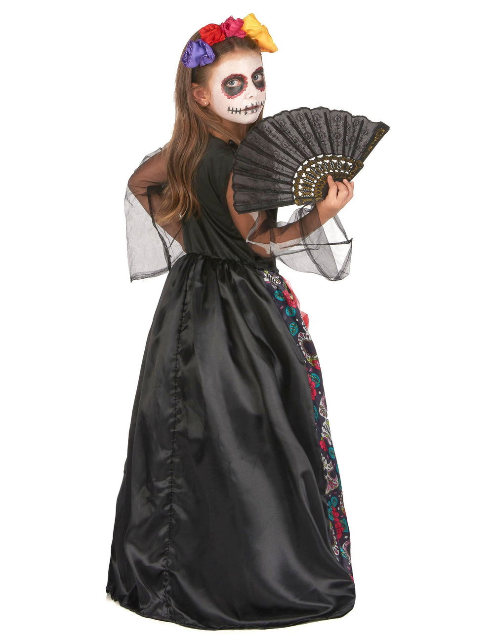 Vue de dos du déguisement Dia de los muertos fleuri
