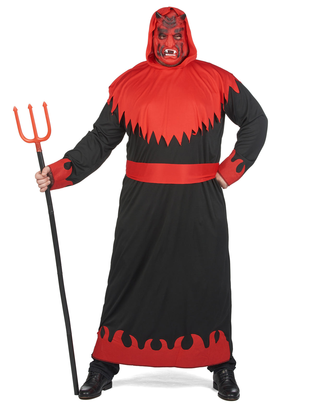 Déguisement diable des enfers pour homme noir et rouge avec masque et fourche