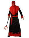 Déguisement de diable des enfers pour homme rouge et noir avec masque et trident