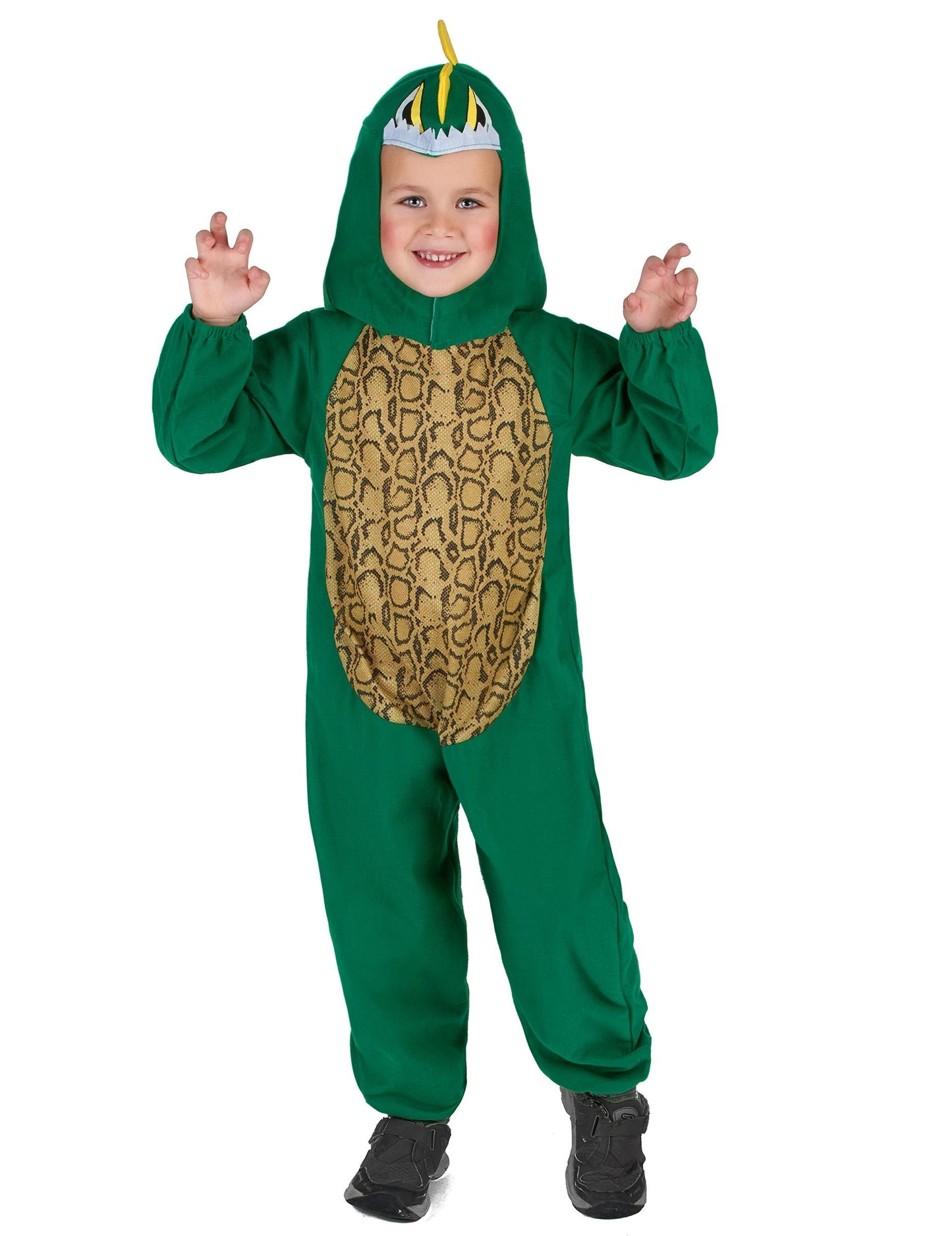 Dječji zeleni i žuti dinosaur prerušeni