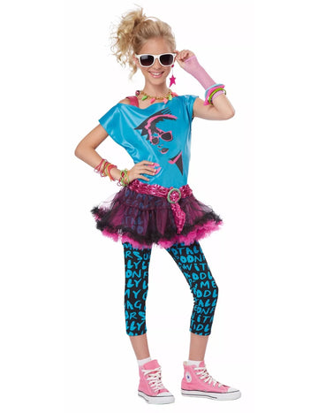 Disco kostim iz 80-ih za žene, plavo-ružičasti, s tutu suknjicom i tiskanim tajicama