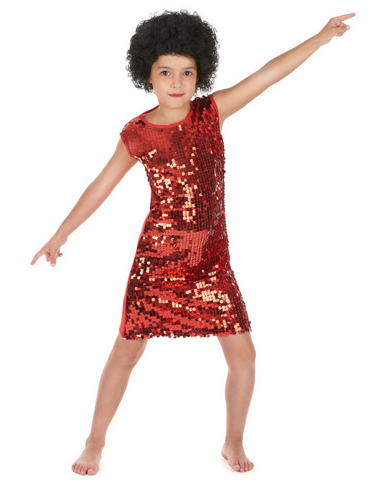 Déguisement disco pour fille rouge à paillettes