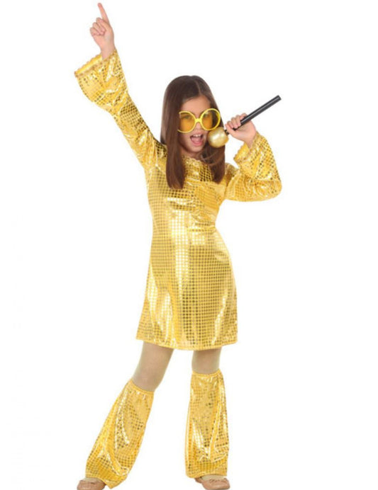 Déguisement disco pour fille gold à paillettes
