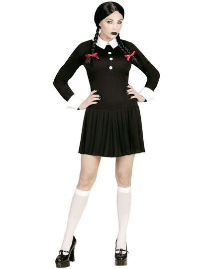 Déguisement écolière gothique pour femme noir et blanc avec col Claudine