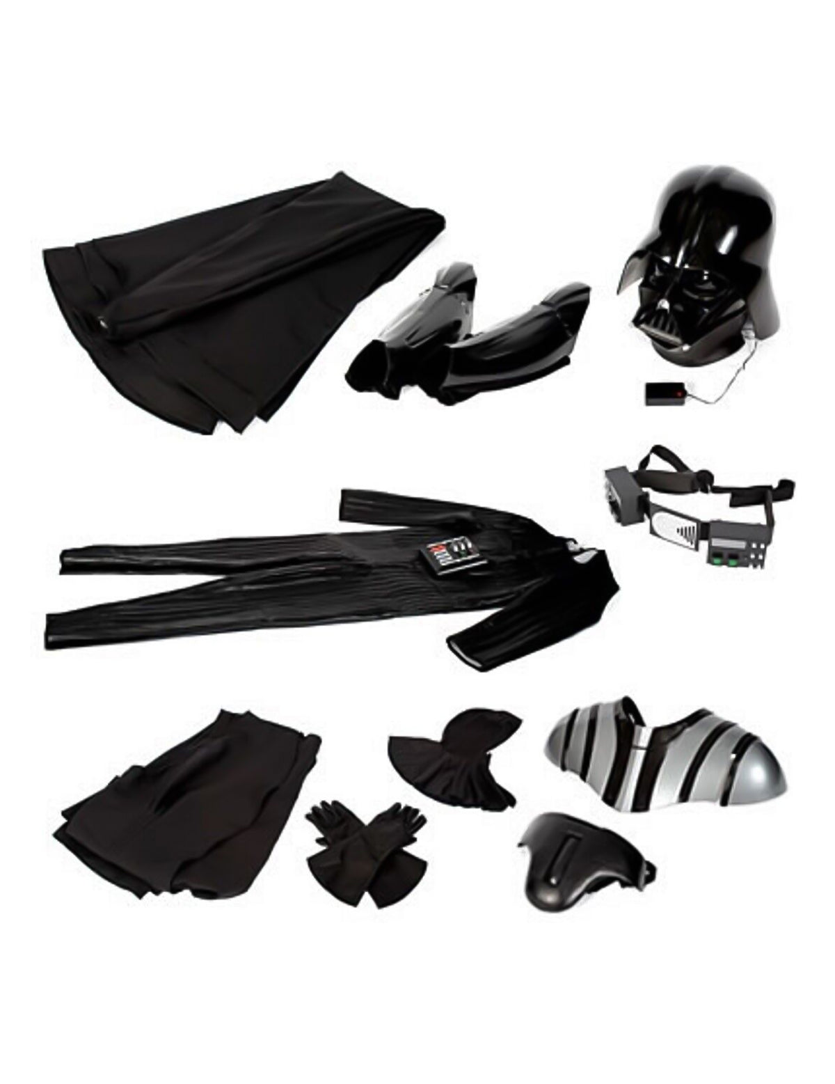 Détail de l'ensemble des pièces du déguisement édition collector Dark Vador Star Wars
