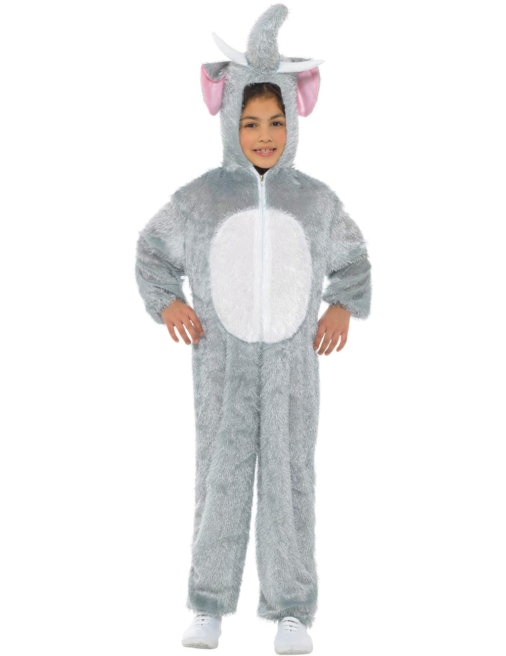 Déguisement d'éléphant pour enfant gris et blanc à capuche