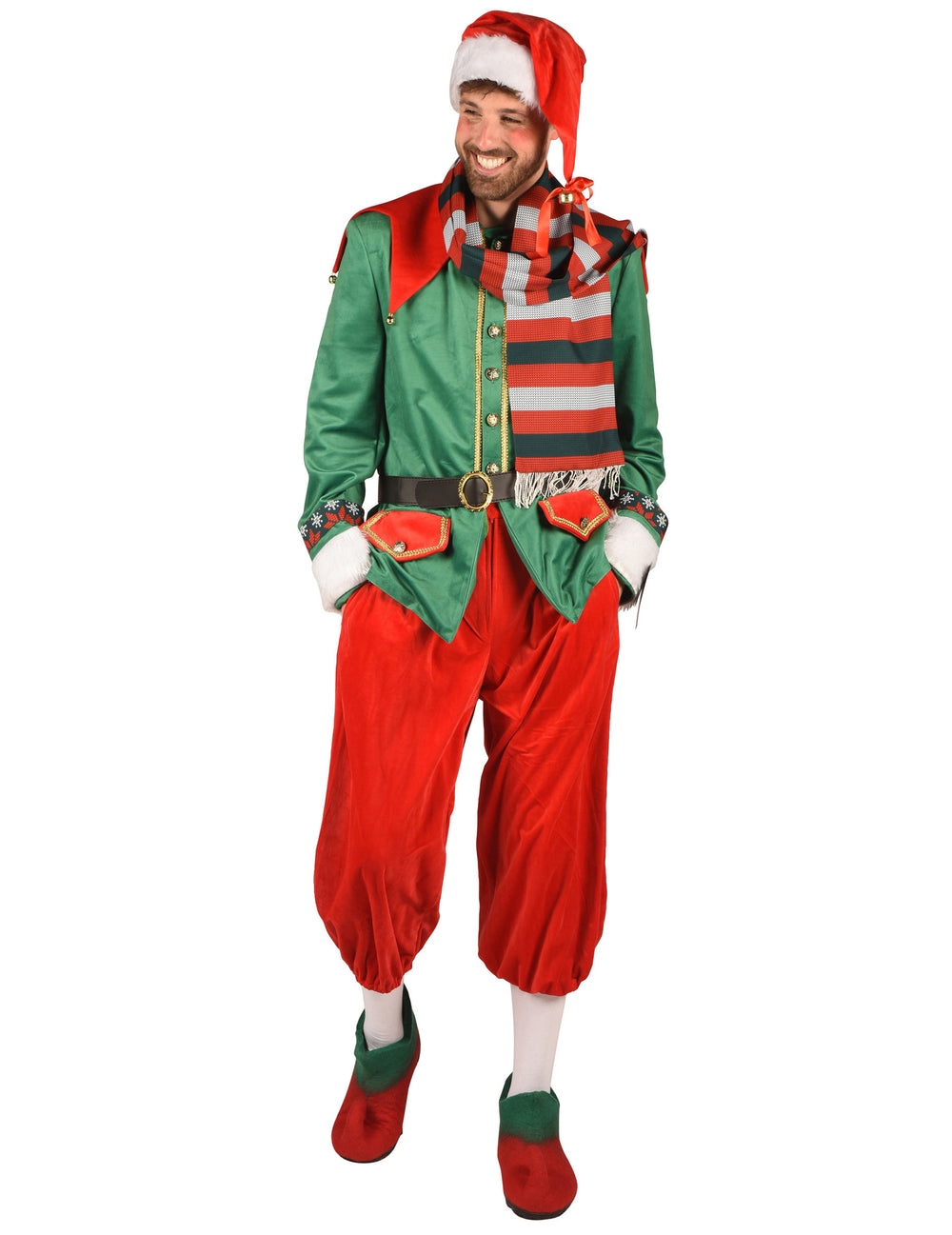 Vue de face du déguisement elfe de Noël luxe pour homme
