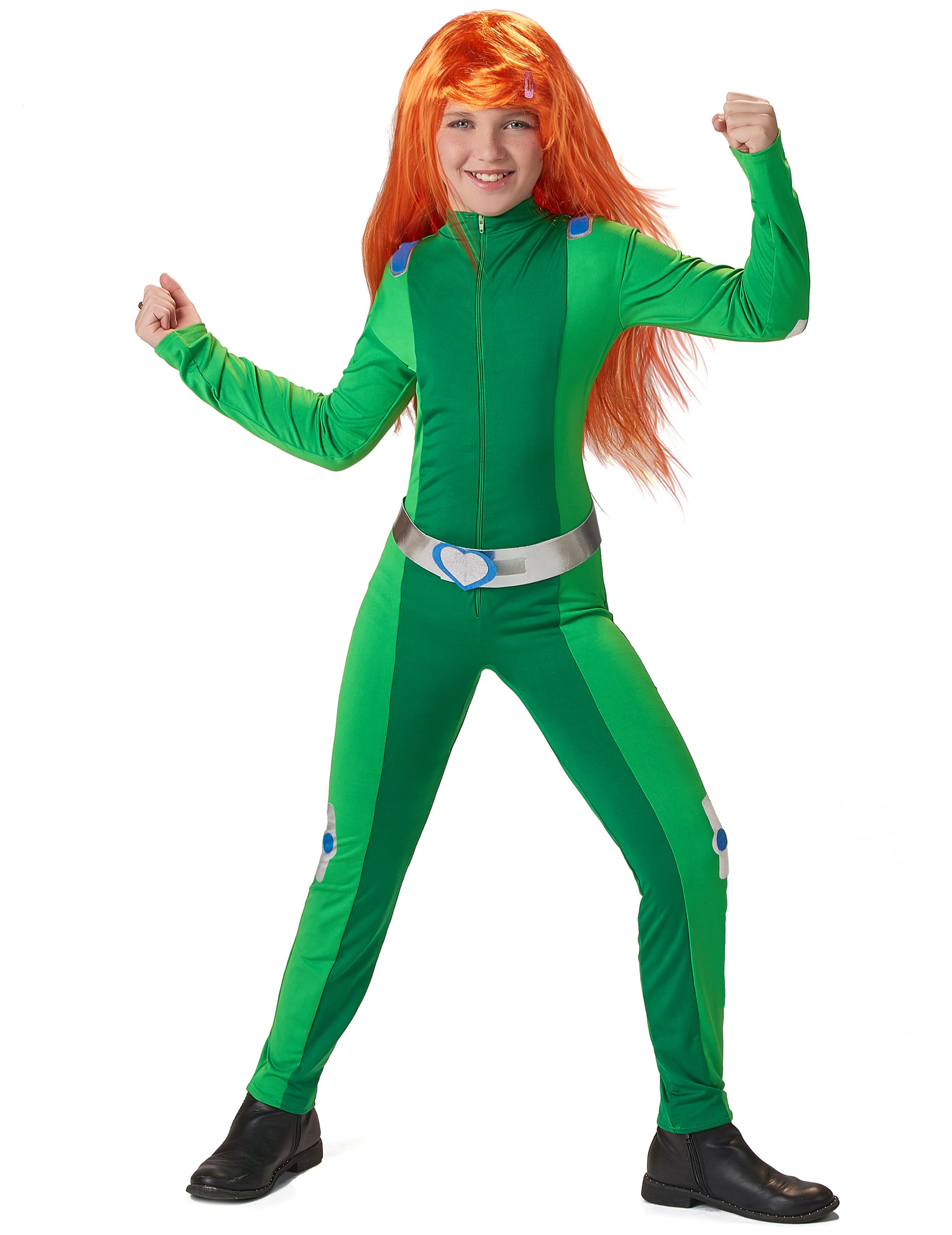 Déguisement Totally Spies Sam pour fille vert avec ceinture cœur argentée