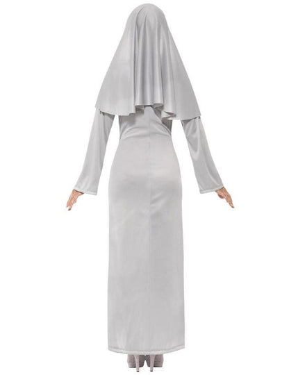 Vue de dos du déguisement de fantôme religieuse pour femme