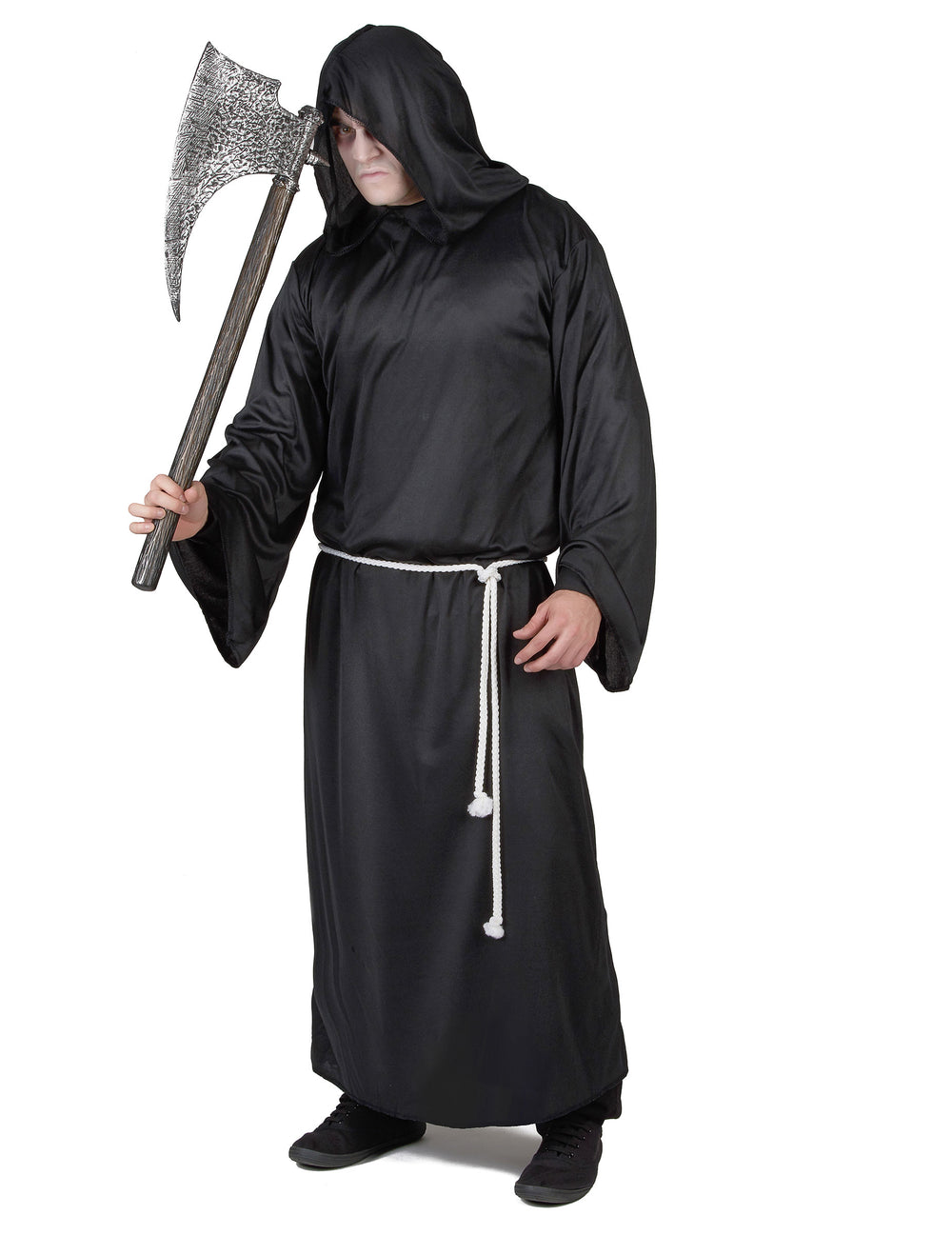 Hache accessoire tenue par le déguisement de faucheur lugubre pour homme