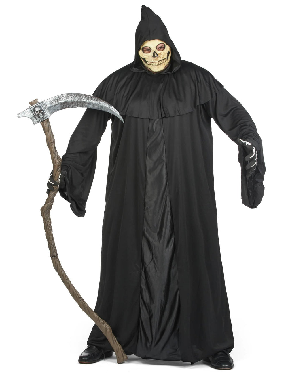Déguisement de faucheuse pour homme noir avec masque et faux
