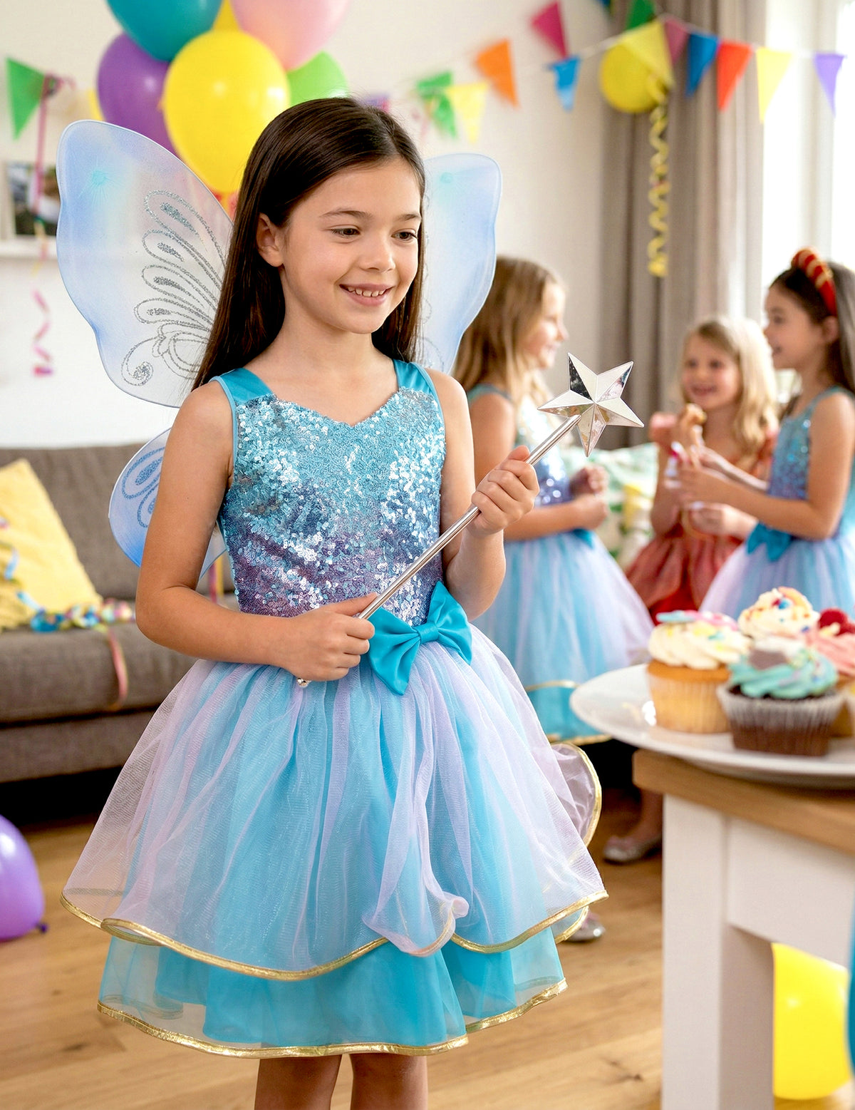 Mise en situation lors d'un anniversaire du déguisement de fée pour fille