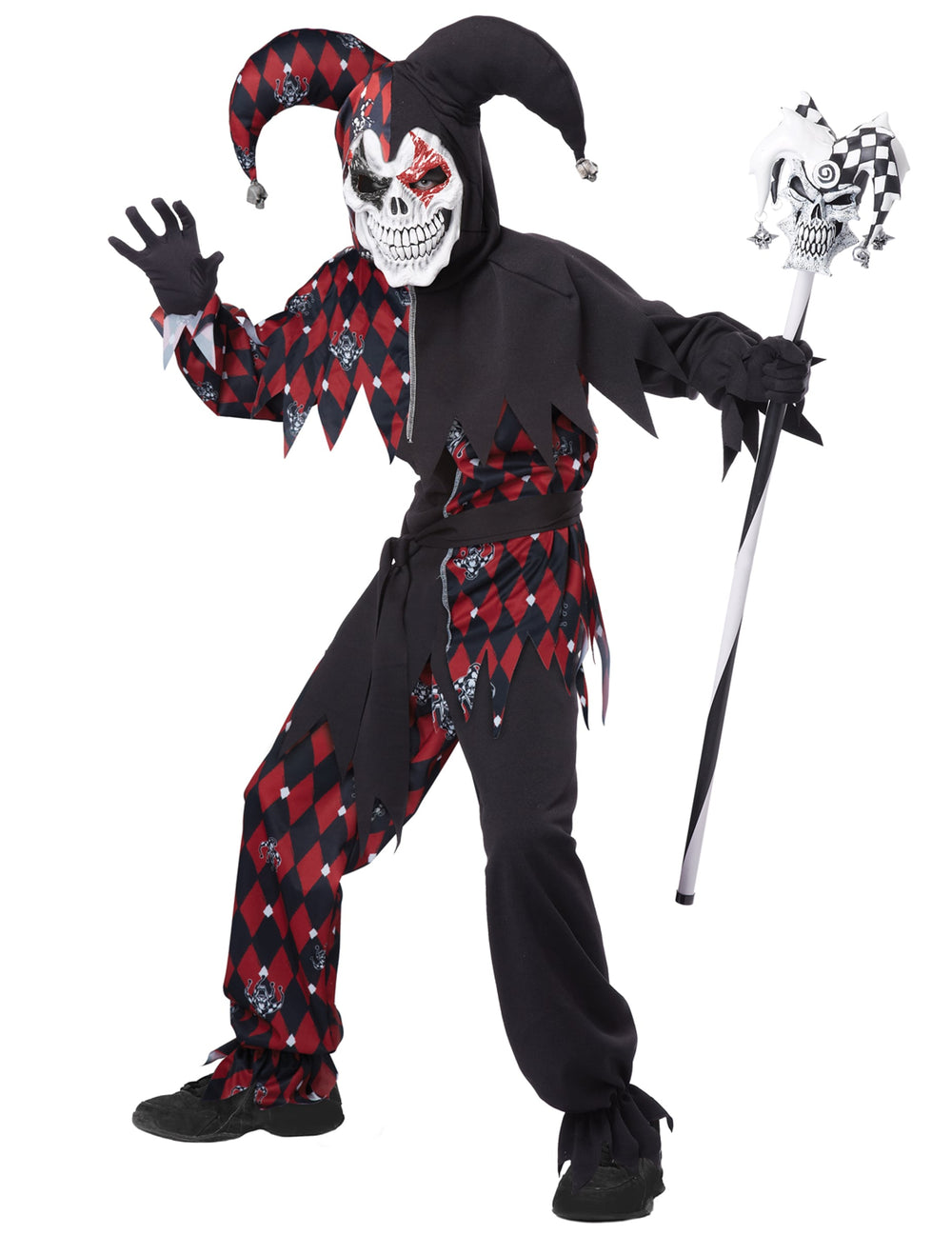 Déguisement fou du roi diabolique luxe pour enfant rouge et noir avec masque tête de mort