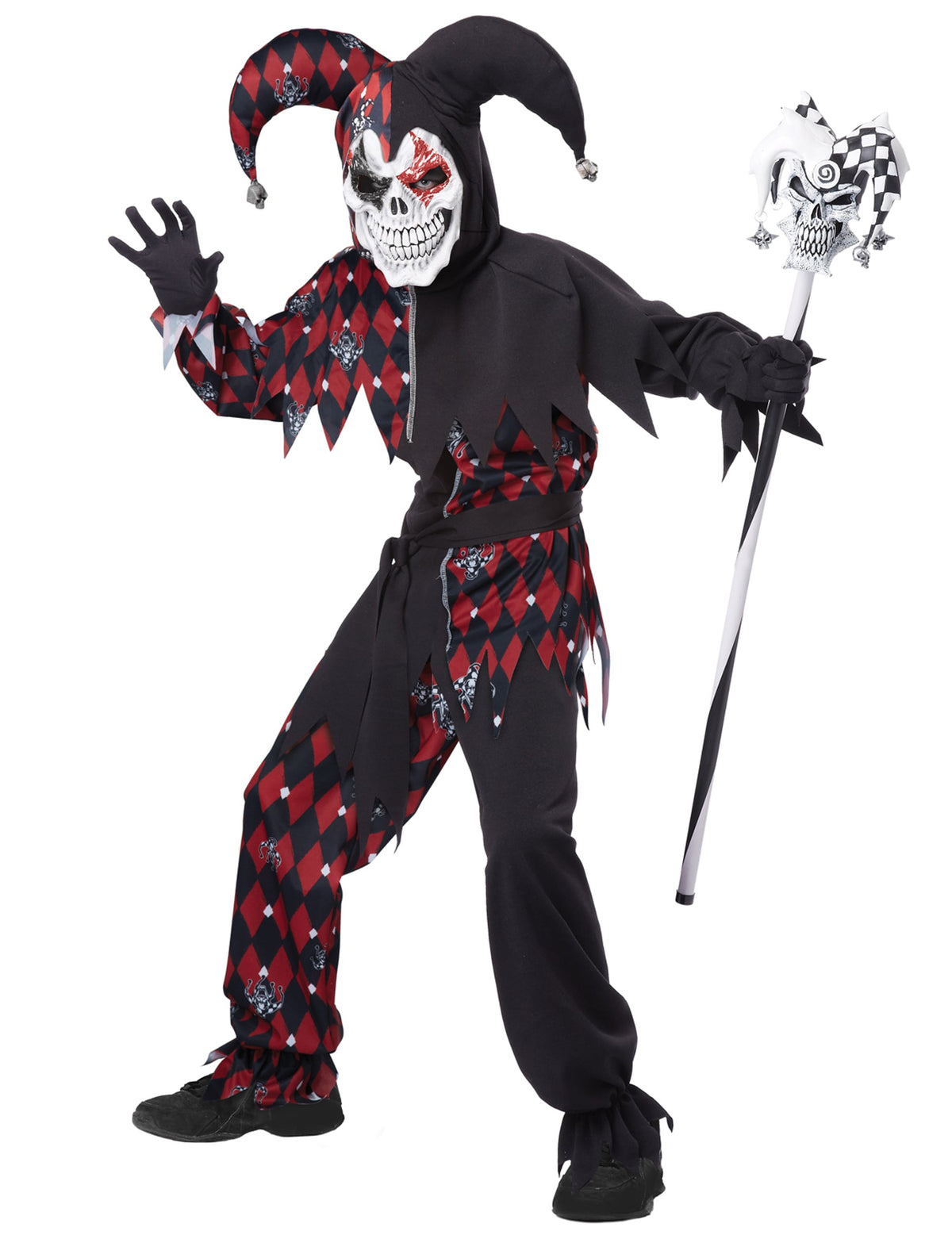 Déguisement fou du roi diabolique luxe pour enfant rouge et noir avec masque tête de mort