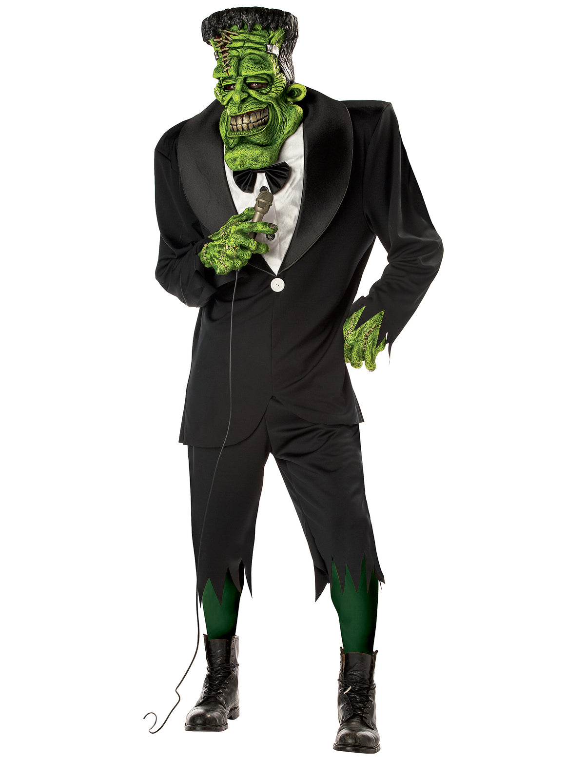 Déguisement de Frankenstein pour adulte noir et vert avec veste de smoking et micro