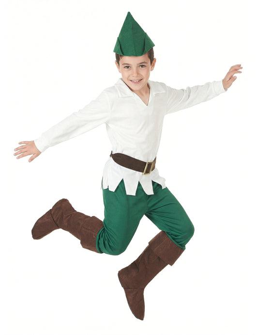 Déguisement de garçon des bois pour enfant blanc et vert avec chapeau et surbottes