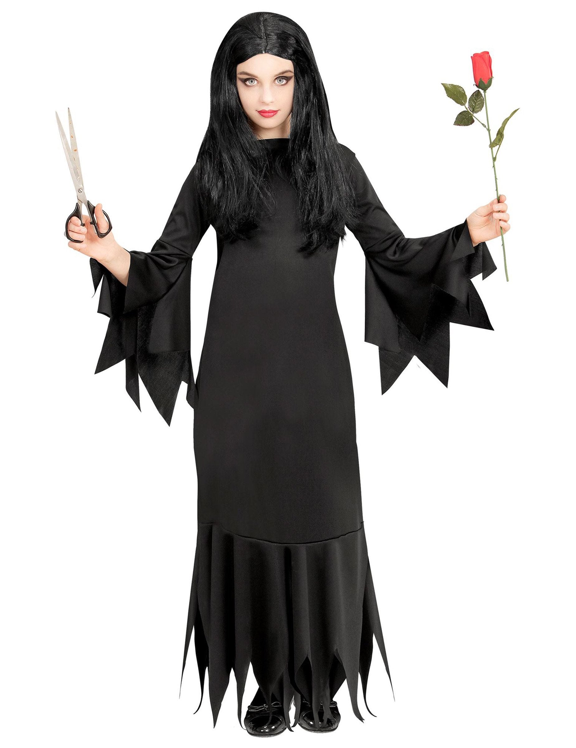 Vue d'ensemble avec rose et ciseaux du déguisement gothique pour enfant