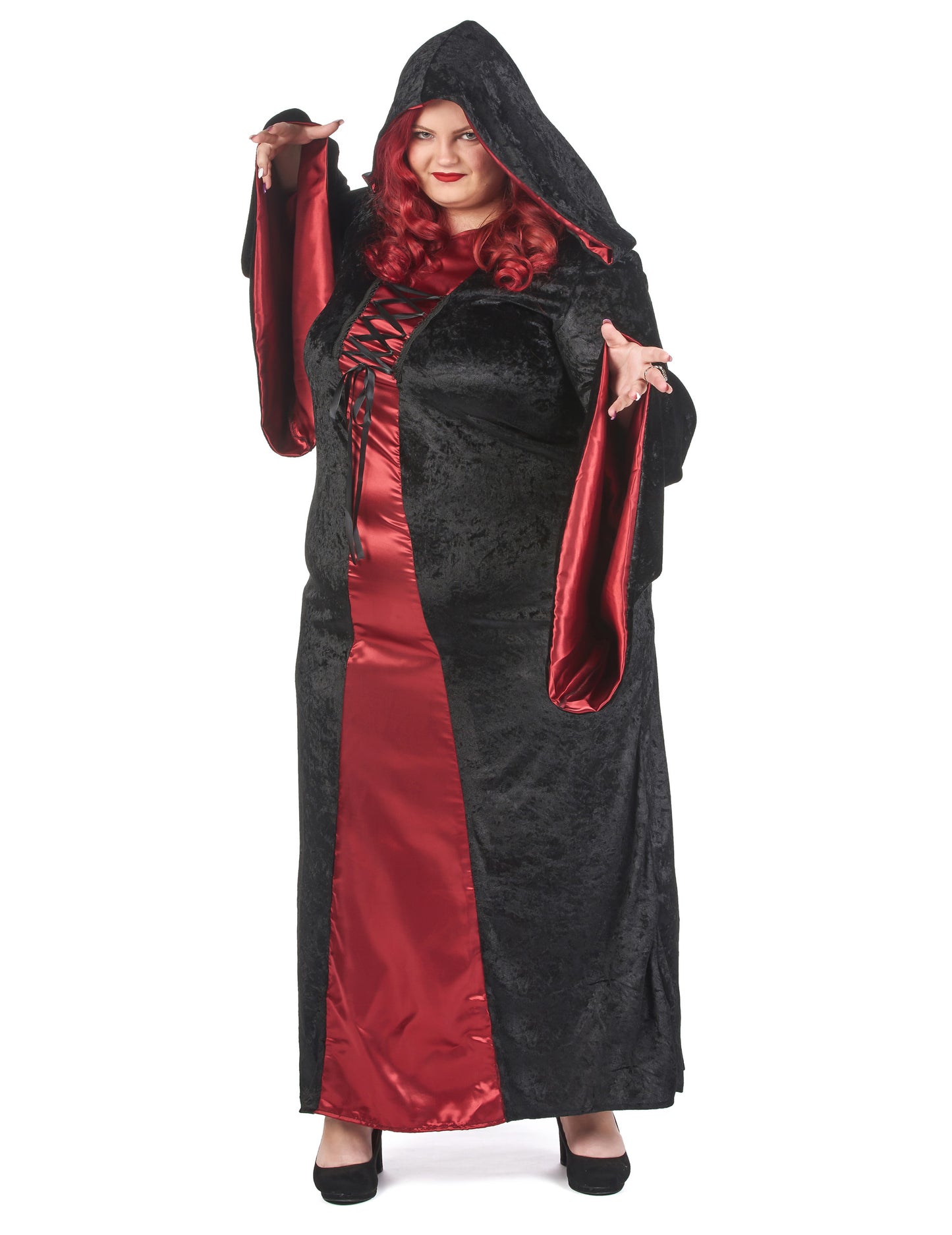 Velika kostim gotičke veličine s crvenom i crnom ženskom kapuljačom