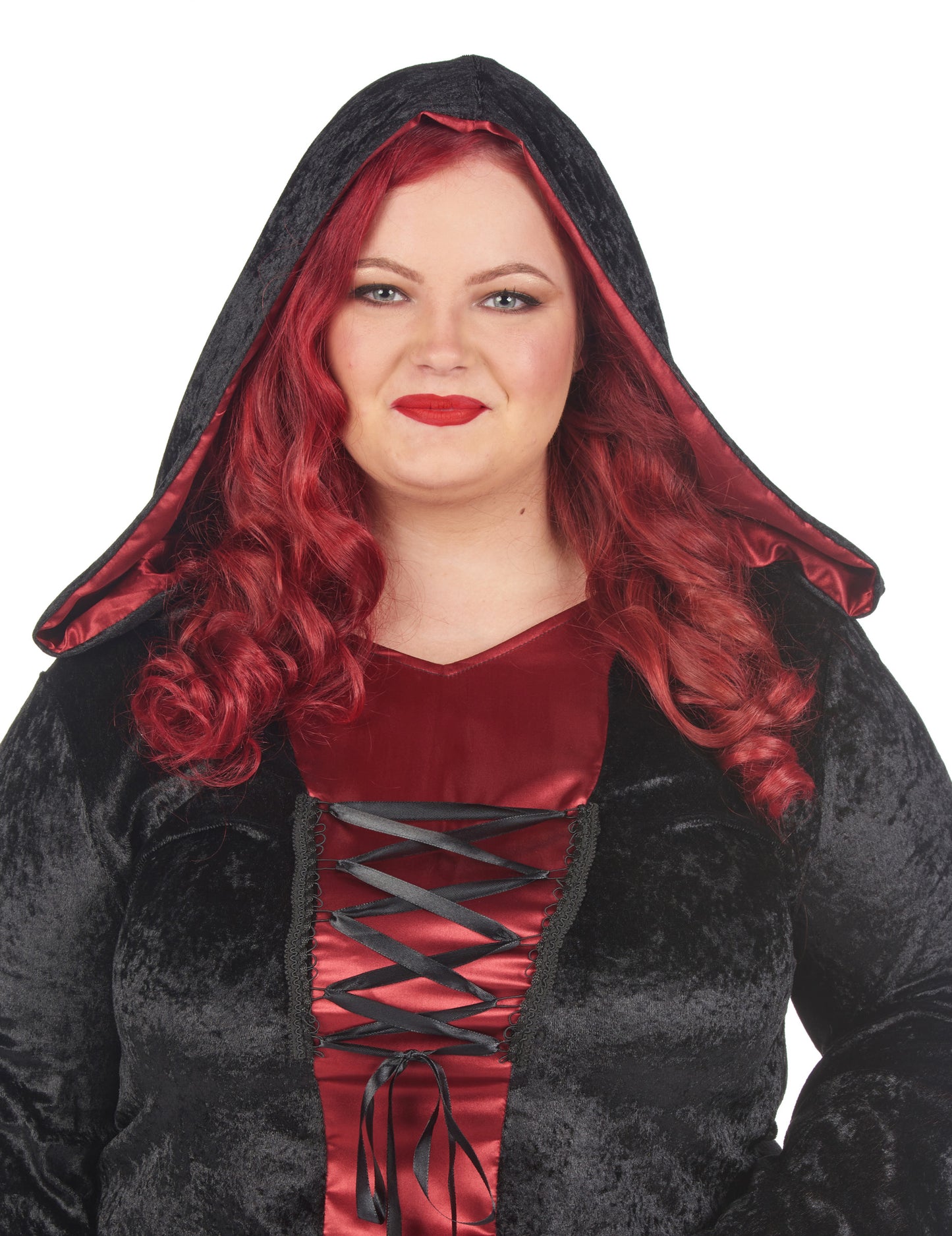 Velika kostim gotičke veličine s crvenom i crnom ženskom kapuljačom