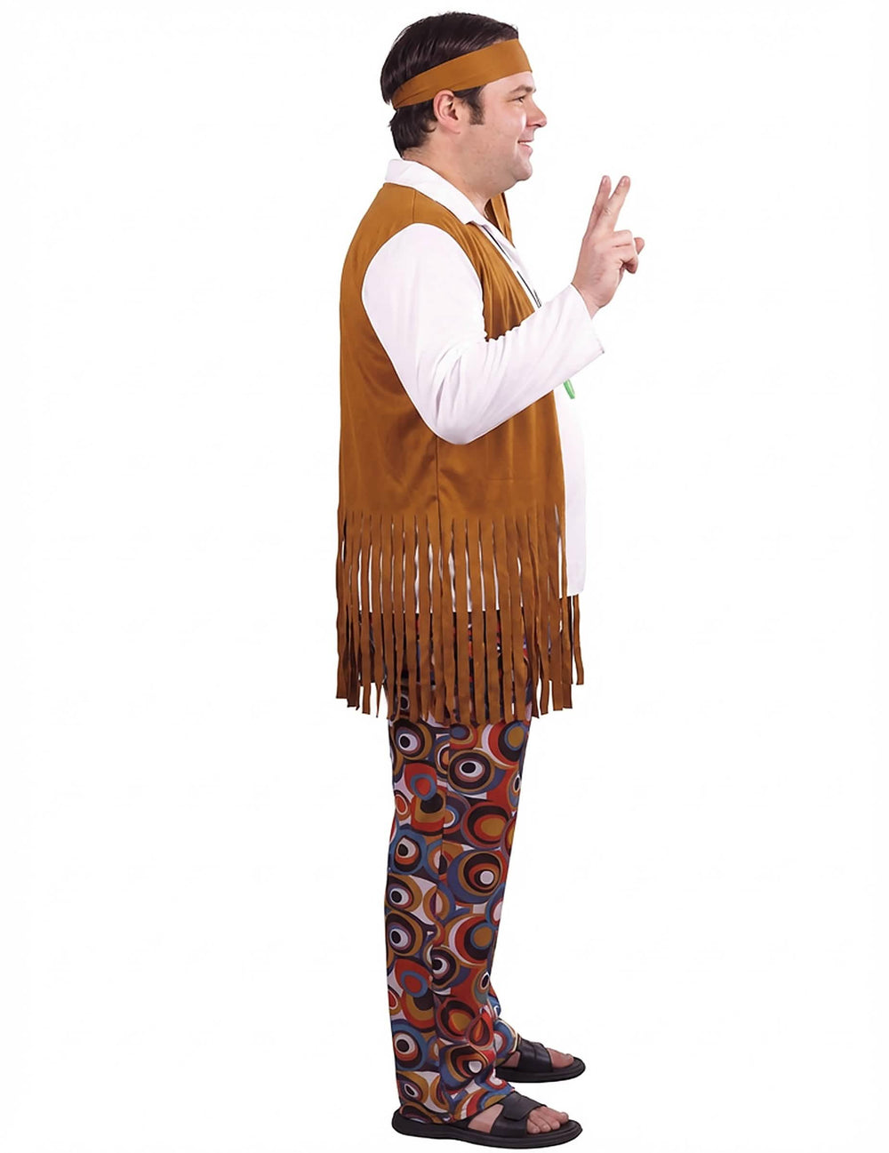 Pogled sa strane na smeđi i bijela hippie kostim za muškarac
