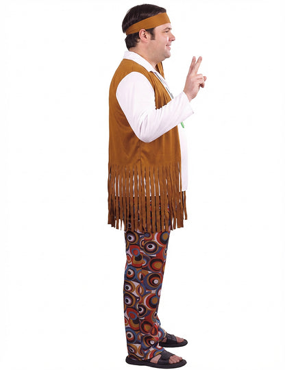 Vue de profil du déguisement de hippie pour homme marron et blanc