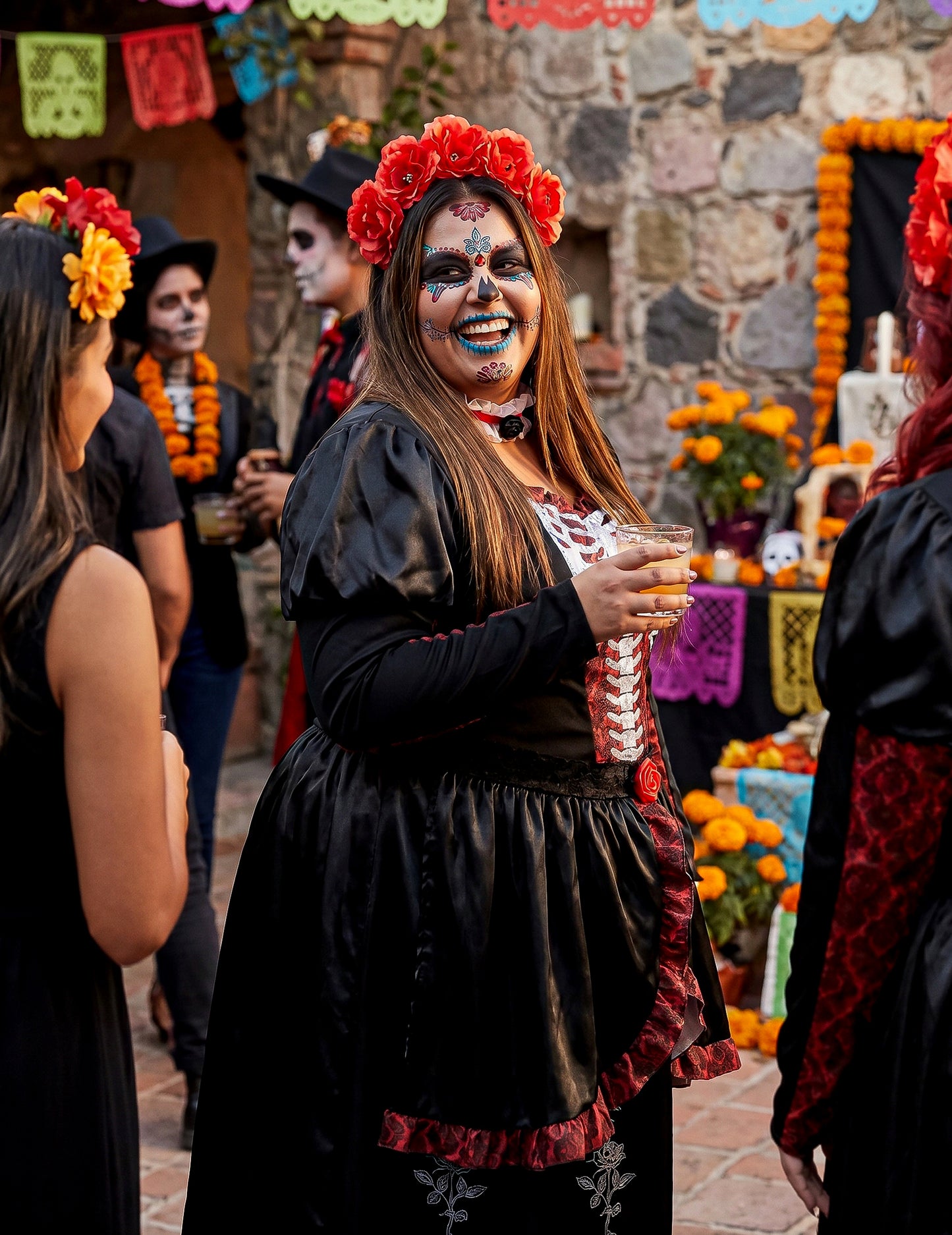 Déguisement grande taille robe longue Dia de los muertos femme