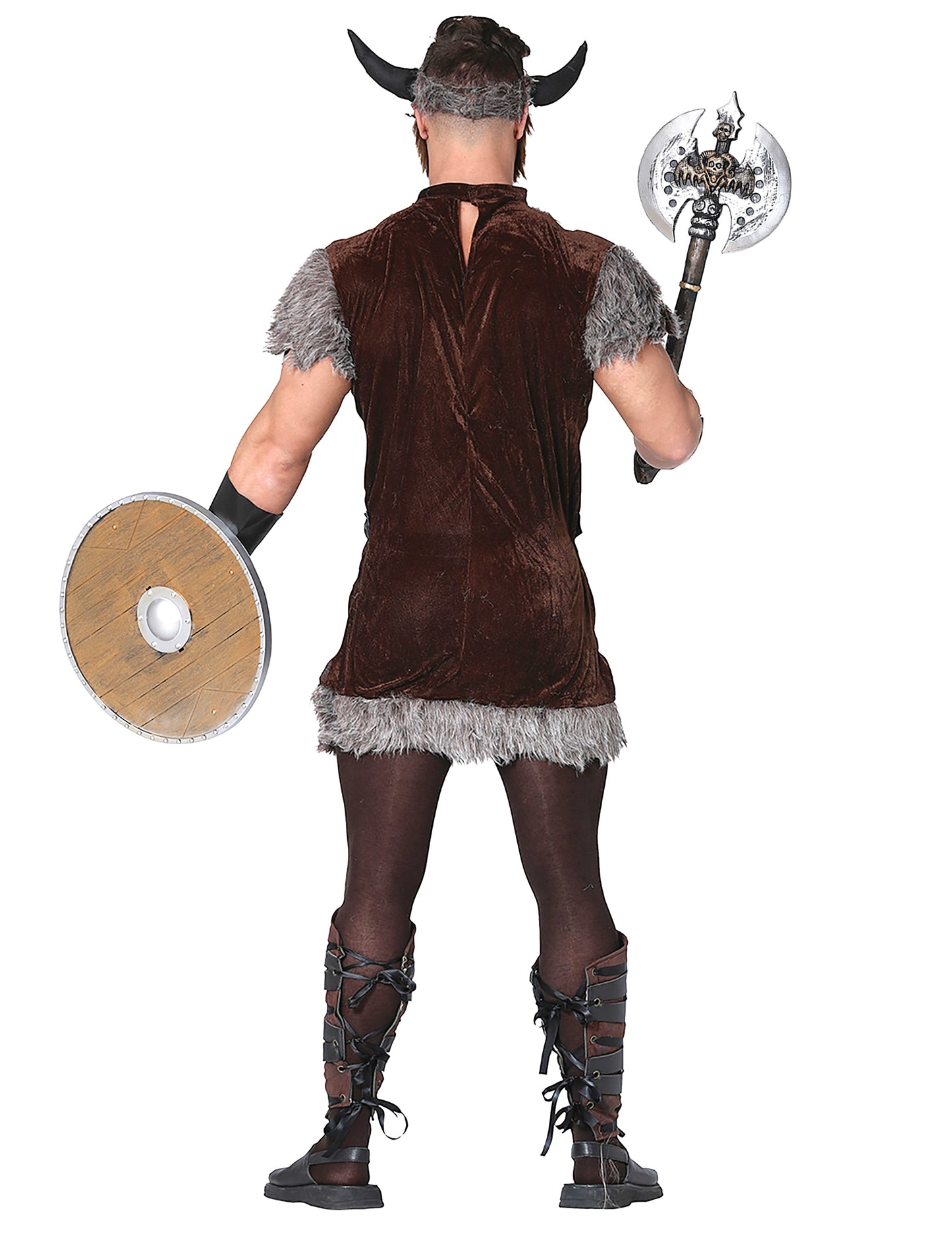 Vue de dos du déguisement guerrier viking pour adulte