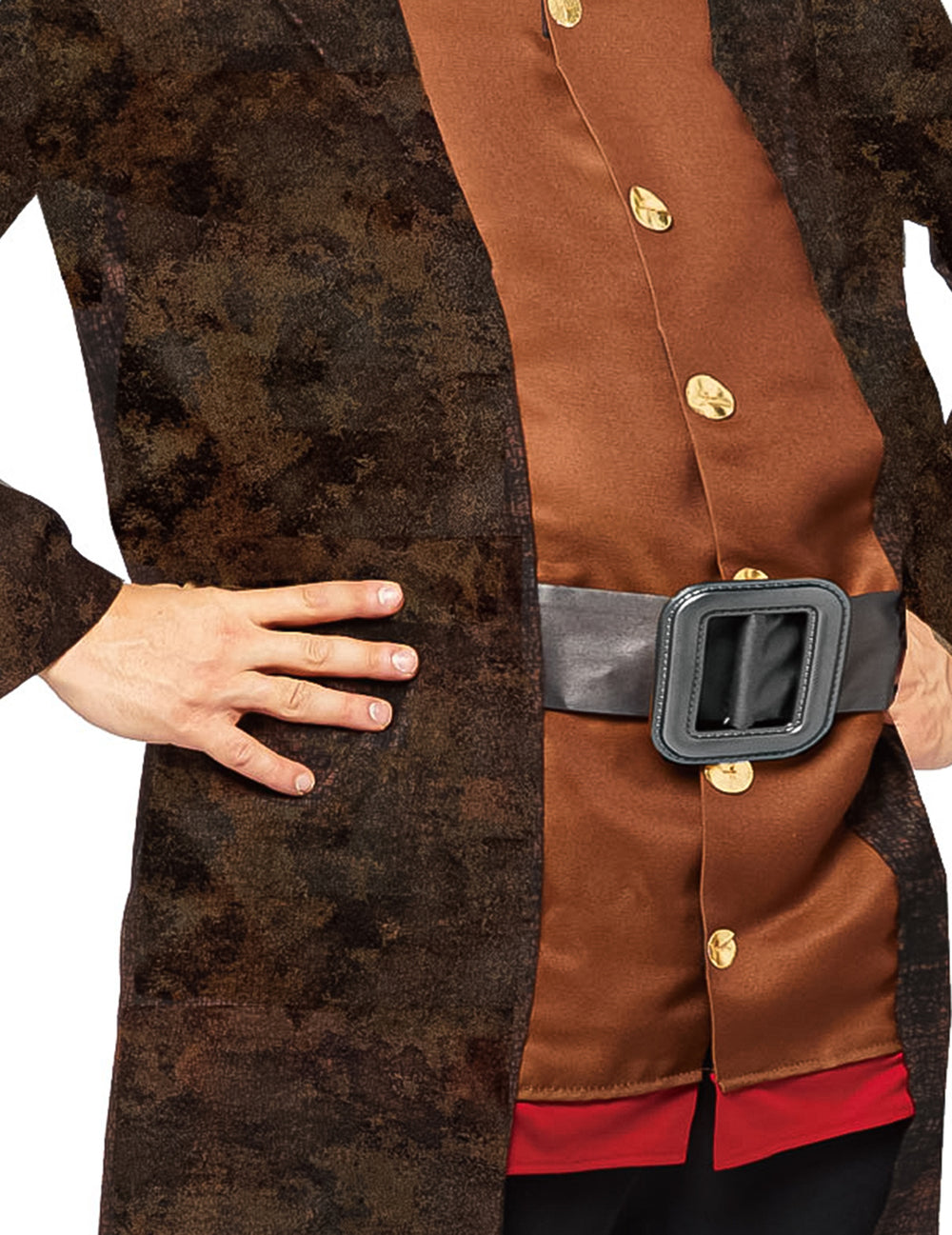 Gros plan sur la ceinture et les boutons du déguisement de Hagrid Harry Potter