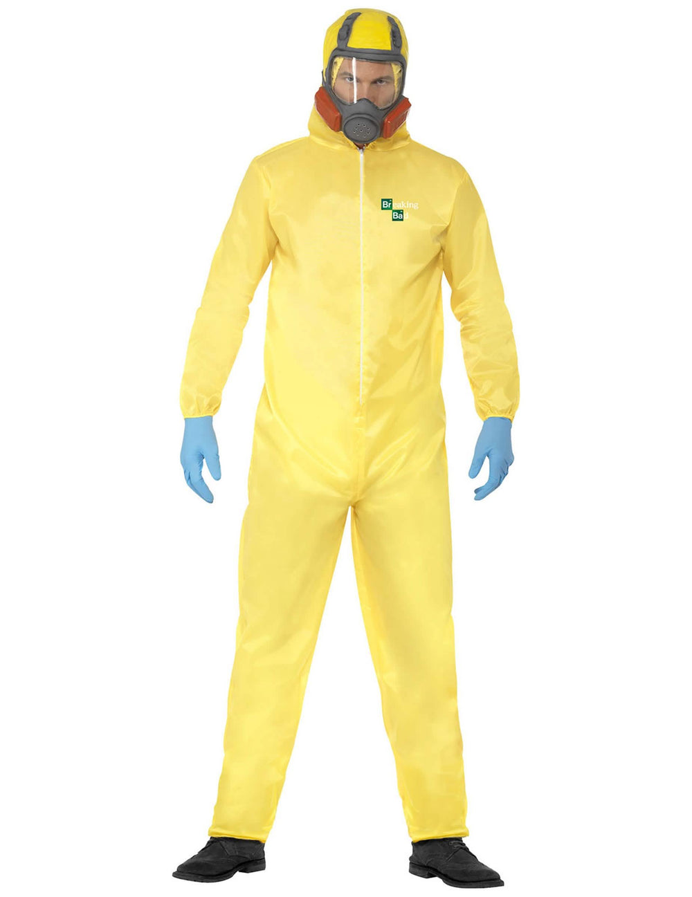 Kostim Heisenberg Breaking Bad™ za muškarca žuta s maskom i plavim rukavicama