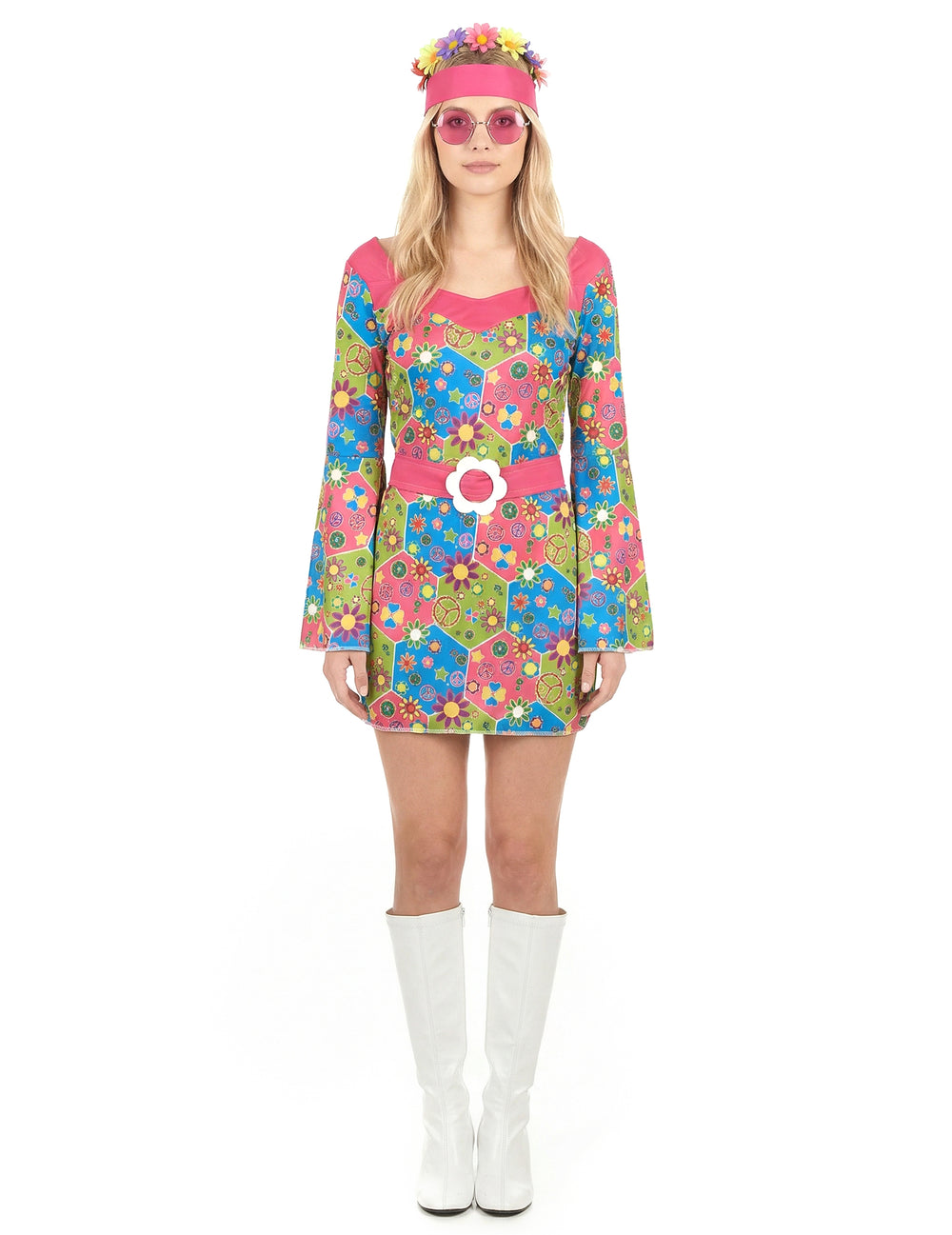Vue d'ensemble de face du déguisement hippie à fleurs