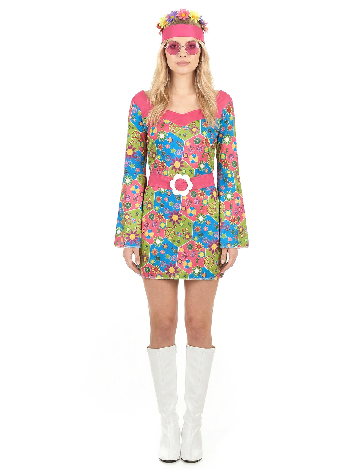 Vue de face du déguisement hippie à fleurs