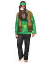 Déguisement hippie pour homme vert et noir avec gilet à franges