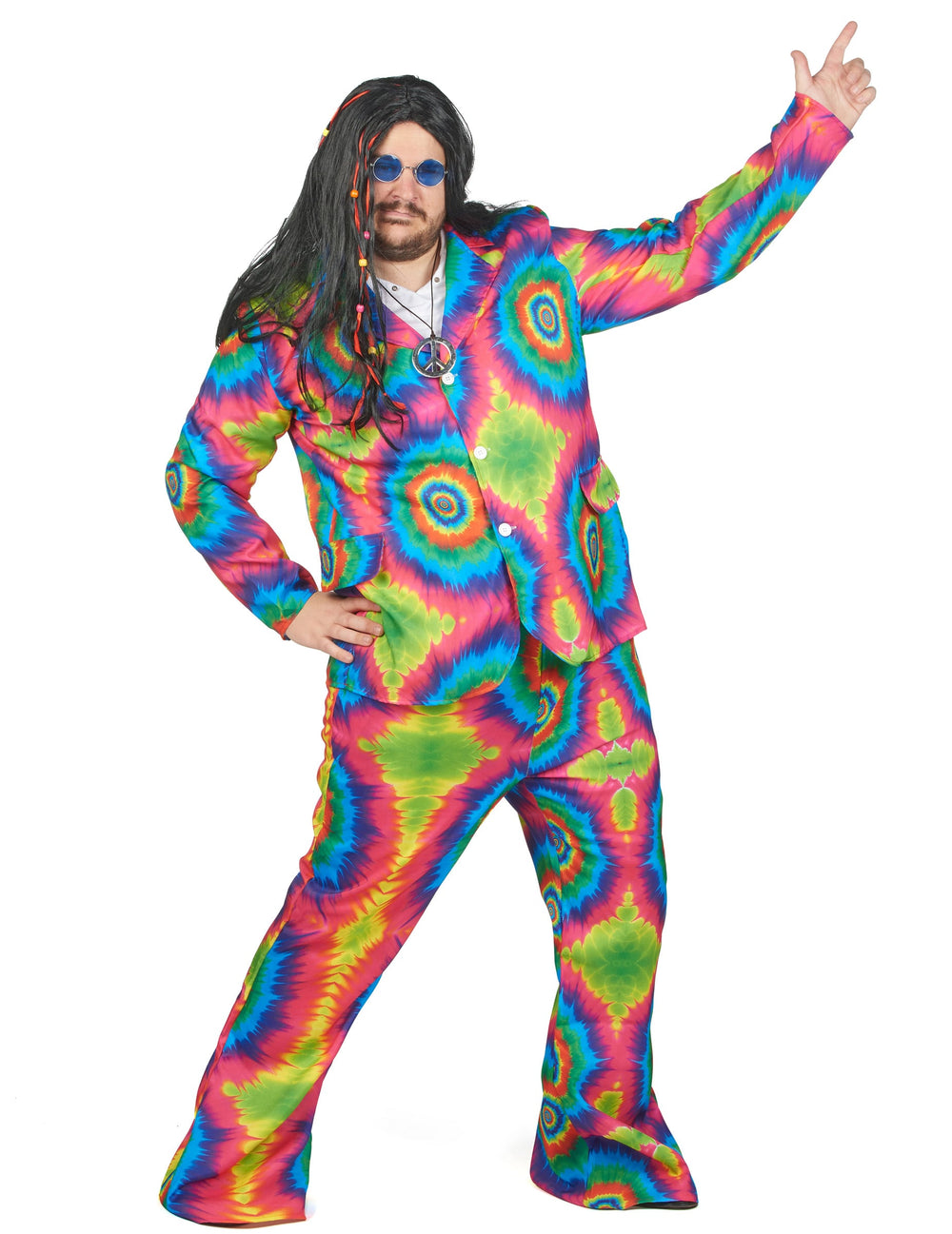Déguisement hippie psychédélique pour homme multicolore à motifs tie-dye