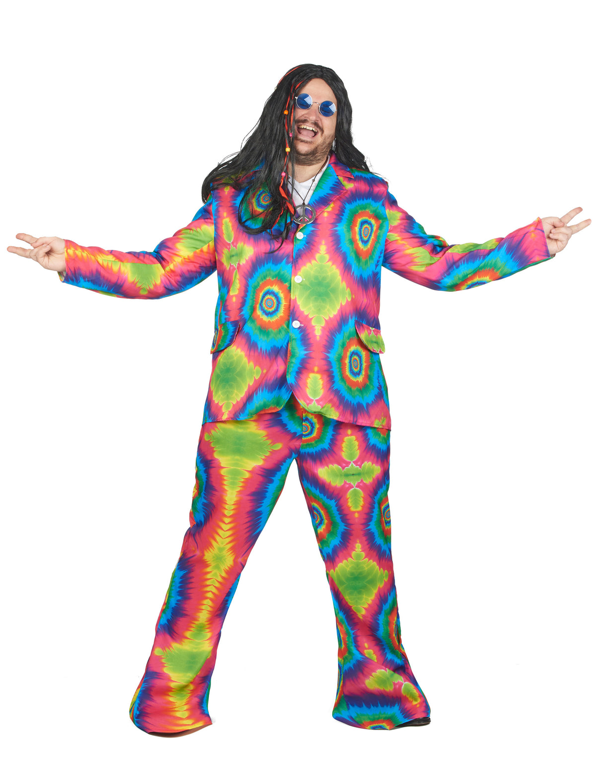 Vue d'ensemble du déguisement hippie psychédélique pour homme