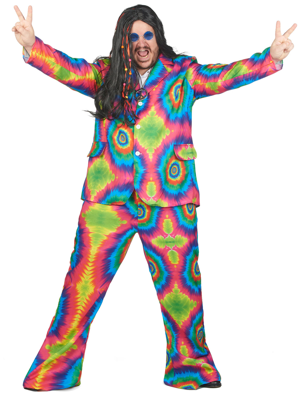 Vue de face du déguisement hippie psychédélique pour homme