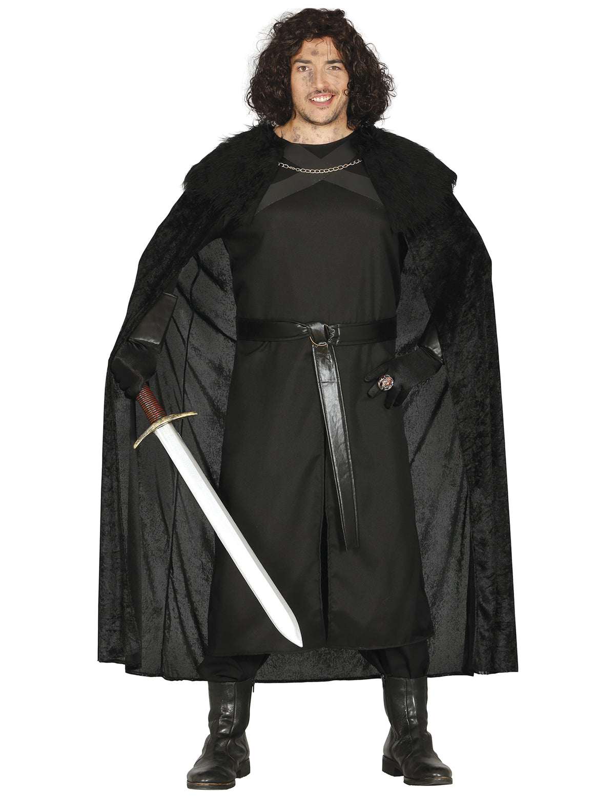 Déguisement homme de la nuit pour homme noir avec cape en fausse fourrure