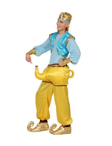 Humoristična kostim genija za odrasle plave i žute boje s integriranom lampom